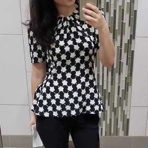 Kate Spade Peplum Black and White Patterned top Size 8